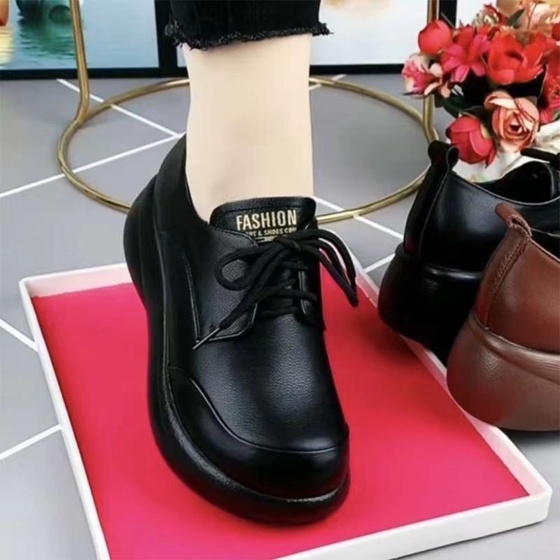 Popular Style Thick-soled Fashion Lace-up Loafers Comfortable Single-layer Shoes Moms Shoes 2024 Autumn New All-match Rocking Shoes for Women