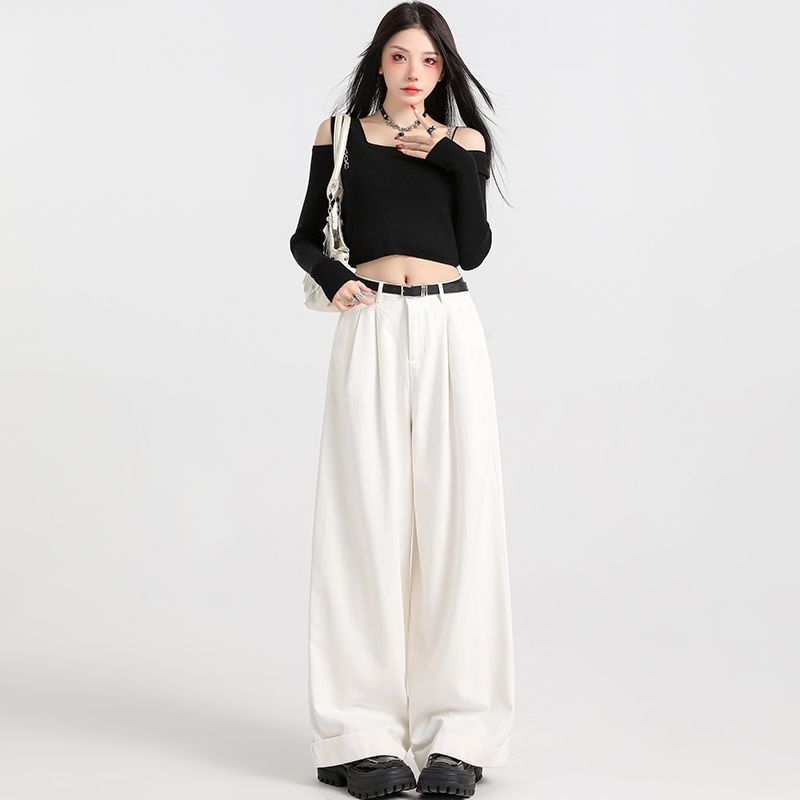American spring new casual wide-leg straight-leg pants women's denim trousers extended