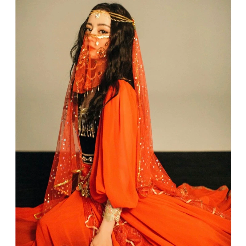 Головной убор для танца живота шарф этническое сценическое выступление аксессуары для индийского танцевального костюма головной убор с золотым краем Вуаль головной платок