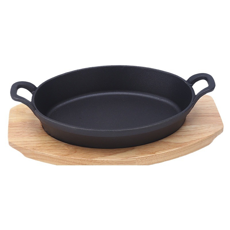 Plancha para barbacoa ovalada de hierro fundido, gruesa, con asas, estilo coreano, para carnes y pescado, uso comercial y exterior