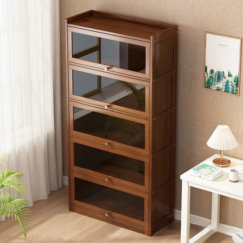Bookshelf Dust-Proof Cabinet Large Capacity Household Solid Wood Multi-Layer Study Modern Simple Book Wall Bamboo Storage Cabinet Bj