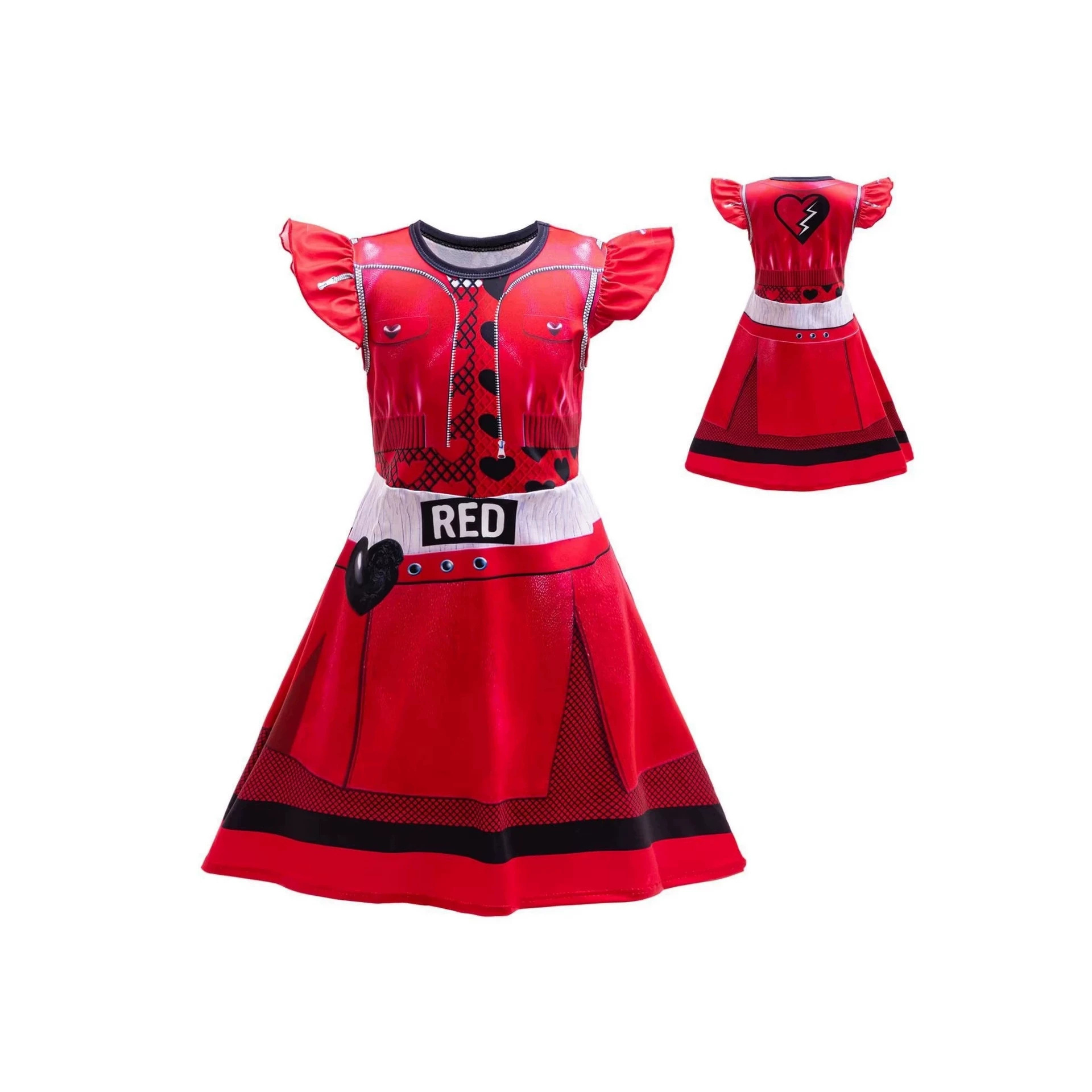 New cross-border Halloween product: Descendants 5 Red Heart Queen cosplay milk silk flutter-sleeve children's dress