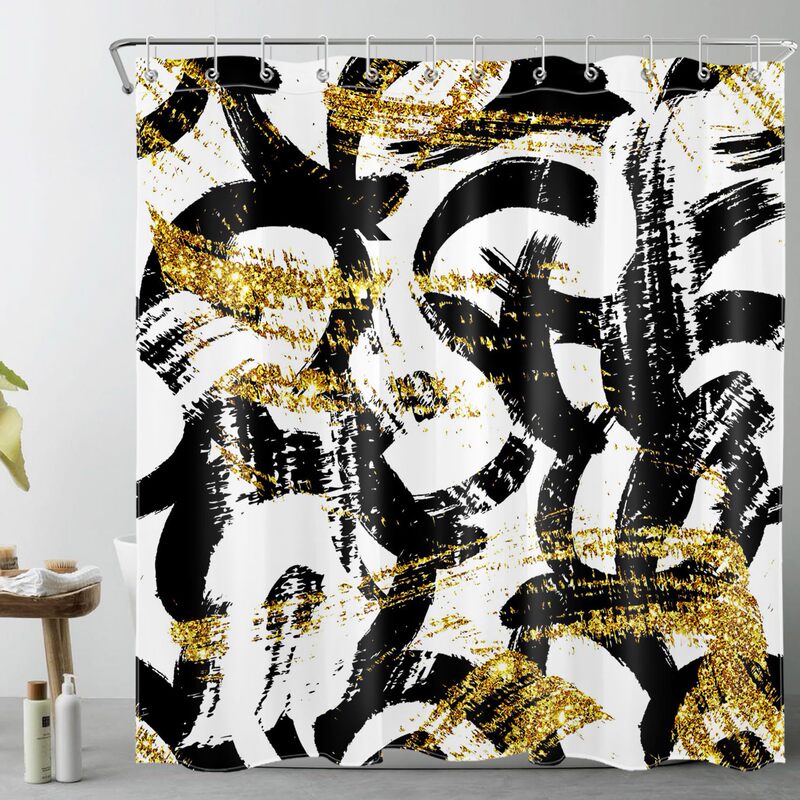 Black White Gold Shower Curtain Decor Medieval Abstract Geometric Bathroom Shower Curtain Polyester Bathroom Decor Shower Curtain with Hooks Black White Gold Shower Curtain Decor Medieval Abstract Geometric Bathroom Shower Curtain Polyester Bathroom Decor Shower Curtain with Hooks