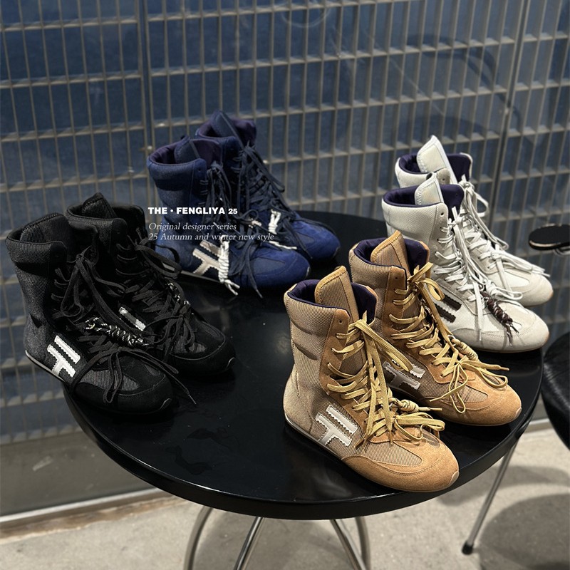 【Not a Replacement】Fengliya New Vintage Martin Boots Casual Sports Ankle Boots Versatile Boxing Boots Round Toe Mid-Calf Boots