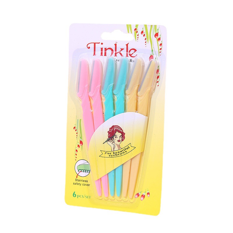 Fabricante suministra paquete de 6 rasuradores de cejas de acero inoxidable con mango, rasuradores afilados, rasuradores de cejas, herramientas de belleza al por mayor