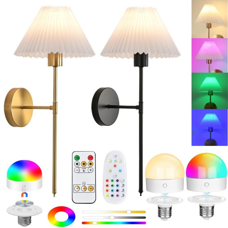 Cross-Border Rechargeable Pleated Fabric Cover Wall Lamp, Battery-Powered Rgb Remote Control Bulb, Bedroom Bedside Living Room Decorative Wall Lamp Cross-Border Rechargeable Pleated Fabric Cover Wall Lamp, Battery-Powered Rgb Remote Control Bulb, Bedroom Bedside Living Room Decorative Wall Lamp