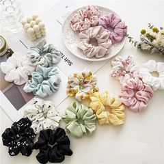 Spring 2024 New Floral Fabric Large Bow Hair Tie Set of Three for Women, Versatile Chiffon Hair Ties
