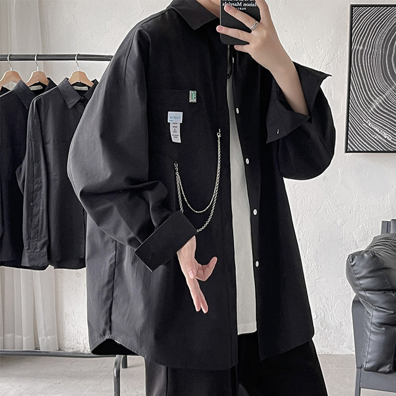 Camisa de manga larga de estilo de Hong Kong para hombre otoño ins ruoshuai camisa suelta marca de moda hip hop diseño casual sentido frito abrigo de calle