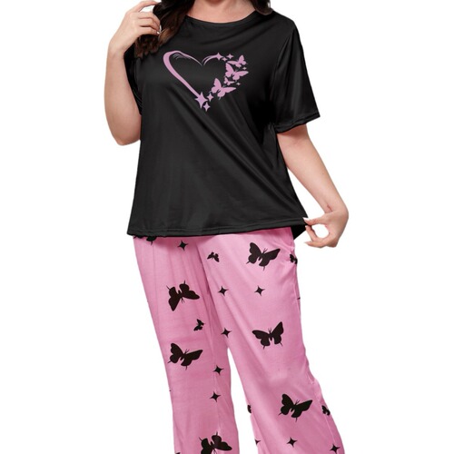 Summer thin sleepwear set for women, short sleeve long pants, summer round neck home clothes set, suitable for export and wholesale, can be worn outside