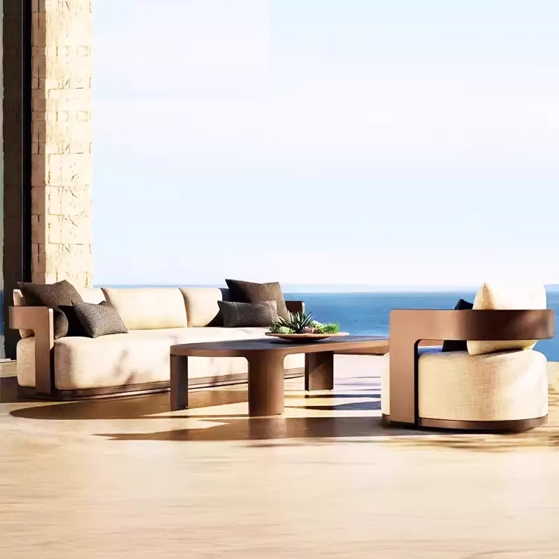 Sofá al aire libre exportación de aluminio patio villa hotel madera maciza al aire libre a prueba de lluvia y protección solar jardín muebles de terraza