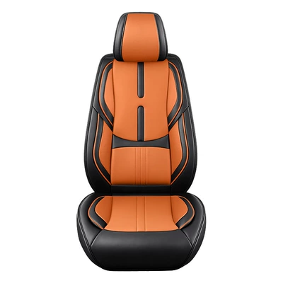 Nappa leather, 8-piece full car seat Seat cushion, seat cover - black-and-orange-front-row-single-seat
