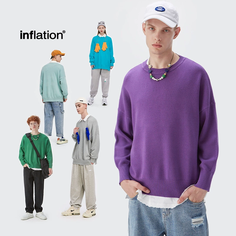 INF мужская одежда | 32 шт с тканью допамин с круглым вырезом свитер 2024 осень и зима сплошной цвет свободный трикотаж