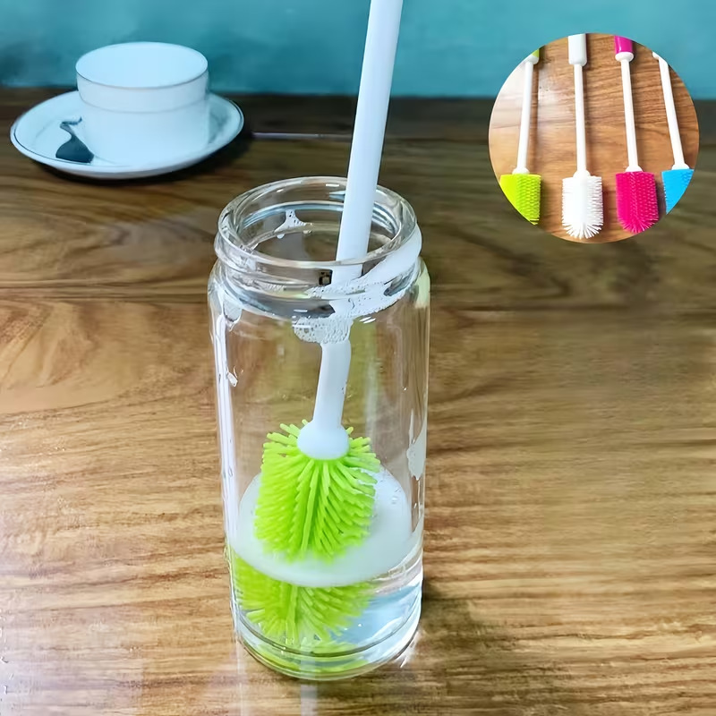 Cepillo de Silicona Giratorio de 360 Grados para Biberones y Vasos Térmicos, de Silicona y PE, para Limpieza