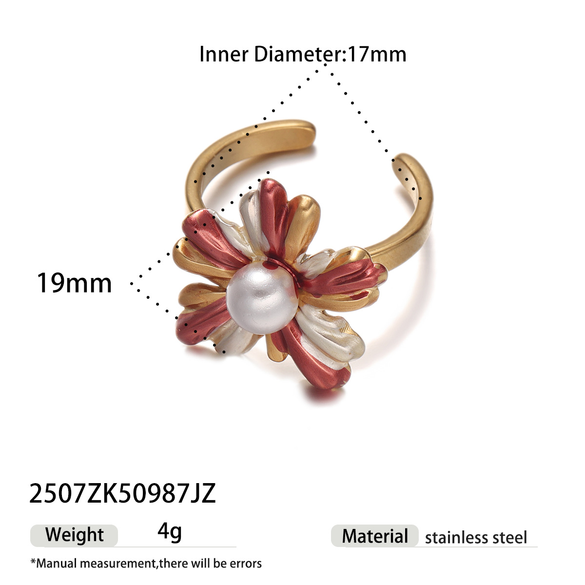 Anillo de acero de titanio europeo y americano de Tena, anillo de perlas de imitación de flores de todo fósforo de alto nivel, joyería transfronteriza para mujer que no se desvanece