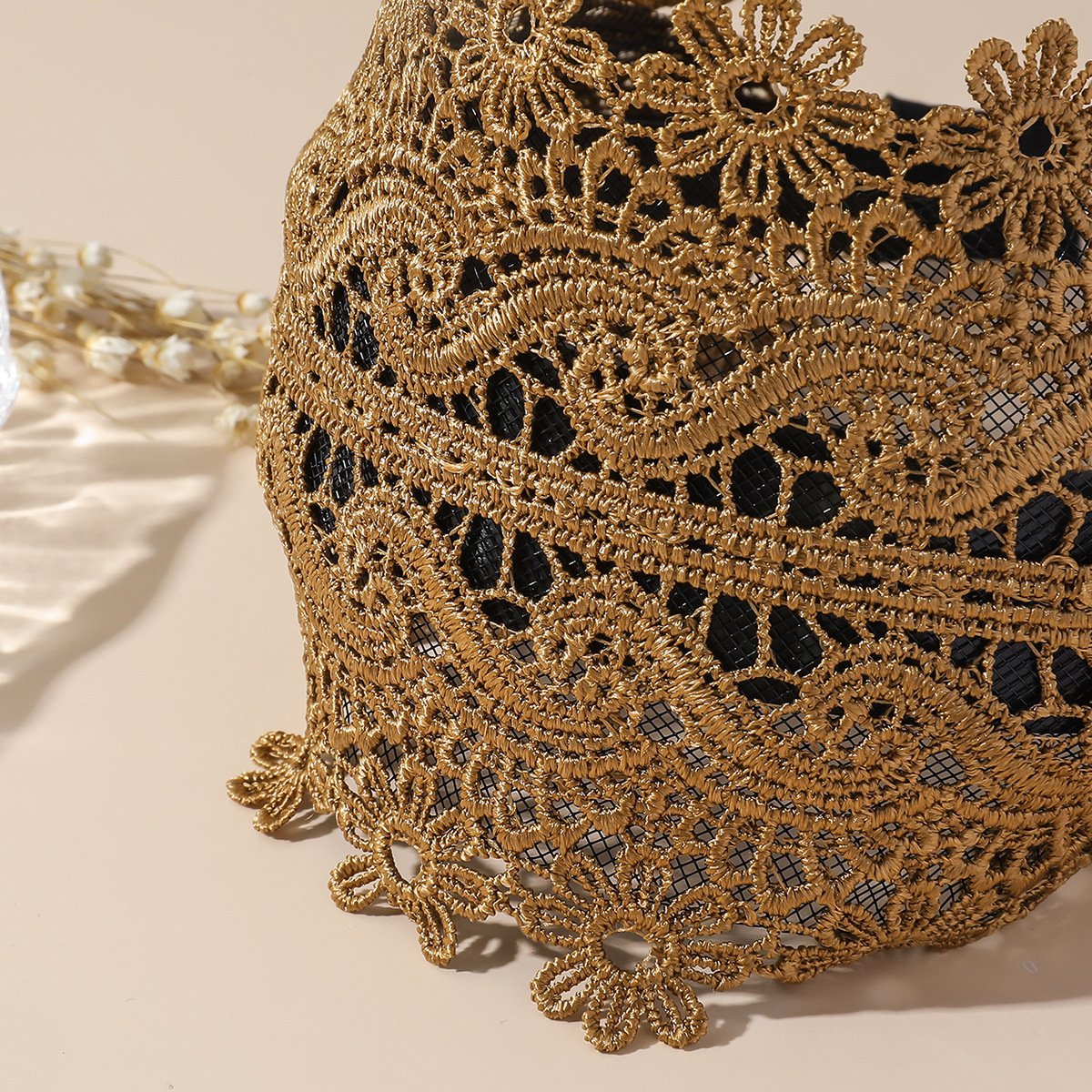 Nuevo estilo simple de banda de cabello de mujer banda ancha banda de cabello de moda dulce para cubrir el cabello blanco cabeza de cabello hueco flores de punto broca para el cabello