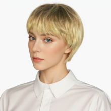 速卖通假发女金棕混色斜刘海短发化纤机制全头套一件代发厂家现货