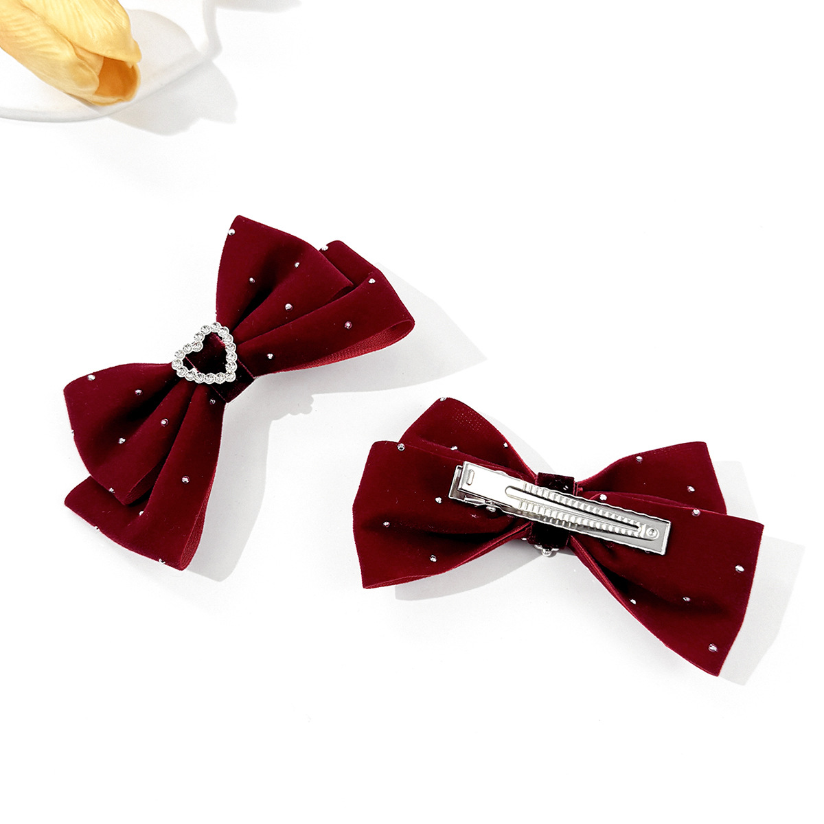1 Pair Quantity Velvet Hair Clip With Rhinestone Heart Bowknot Girl Side Bangs Clip Lady Hair Accessories Princess