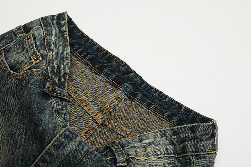 Unisex American Retro Cleanfit Washed Flared Ripped Jeans Straight Leg Slim Fit Street Style Wide Leg Pants_mkmklike.com
