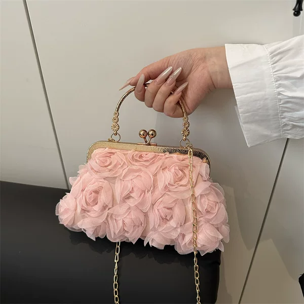 Chiffon Three-dimensional Flower Dinner Bag Champagne Women's Cheongsam Bag Handmade Dress Bag Chain Decorative Bag Handbag