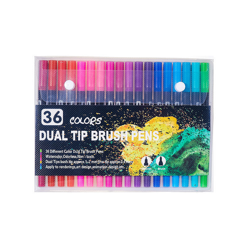 Amazon marcador de doble cabeza a base de agua pluma de acuarela de cabeza suave traje de pintura para niños Hook Pen suministros de arte DIY