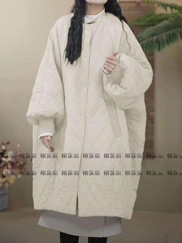 大码菱格羽绒棉衣棉服女外套长款轻薄棉袄冬季新款宽松保暖大衣女|undefined