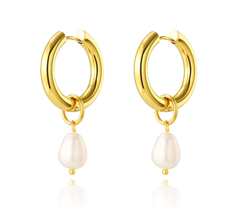 18K Gold Plated Plating Material Drop Earrings Classification Daily Occasion 304 Stainless Steel Material Fashion Solid Color Pearl Plating 304 Stainless Steel 18K Gold Plated Drop Earrings