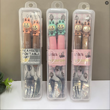 新款便携卡通不锈钢餐具二件套拉拉硅胶手柄叉子勺子410材质