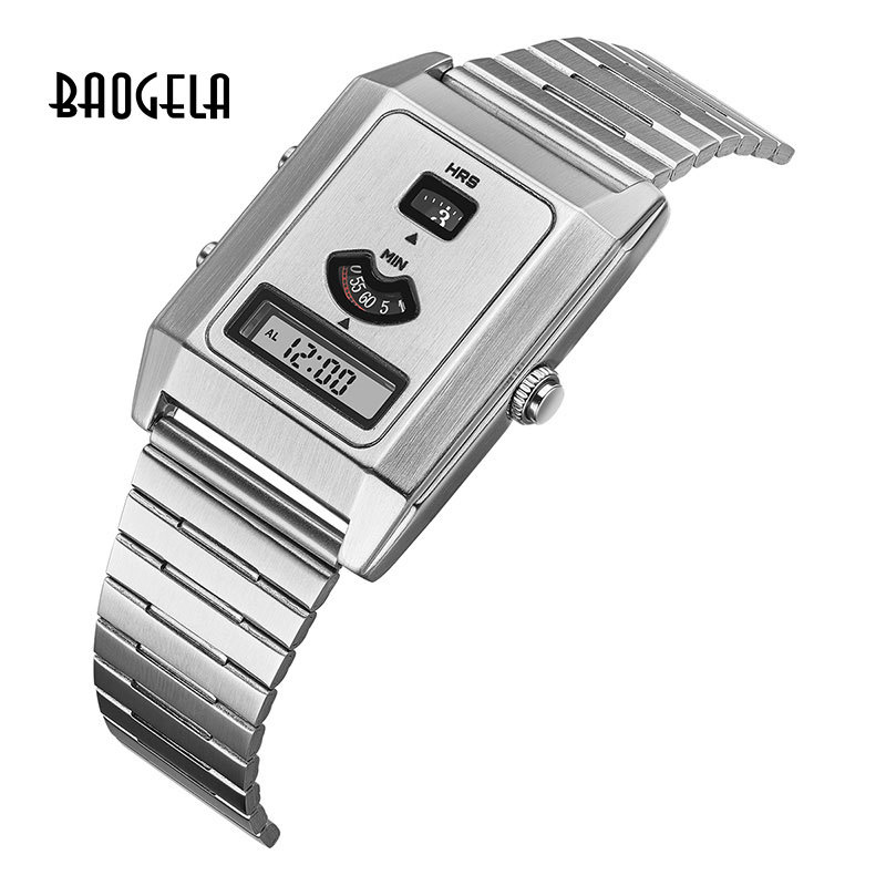 Cross-Border Exclusive Supply of Square Men's and Women's Watches, Fashionable Men's Quartz Watches, Trendy Waterproof Dual-Display Wristwatches 0331