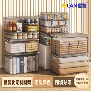 源头工厂简约透明收纳盒大容量厨房桌面家用储物箱提手有盖收纳箱
