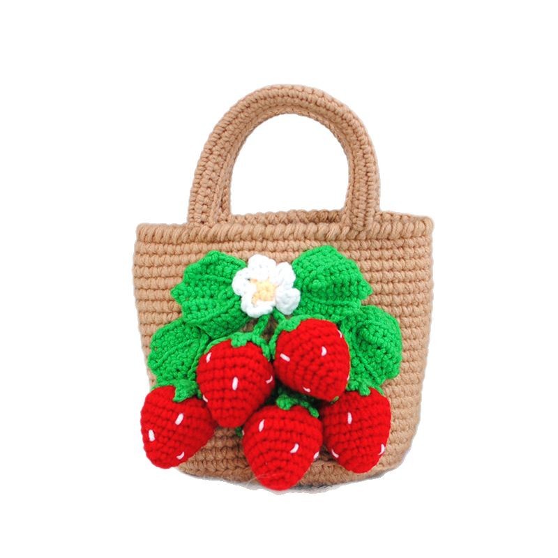 Fei Fei, la familia embarazada de tiempo, mochila tejida a mano, bolso de mano, bolso de material DIY, bolso de fresa