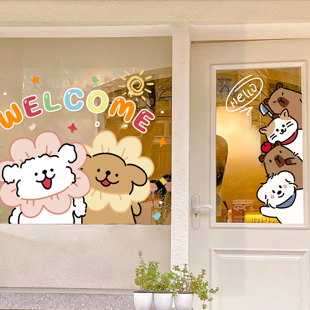 ins风欢迎光临蛋糕店玻璃门静电贴纸画网红店铺家用装饰贴画门贴