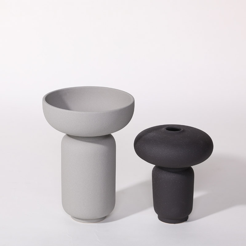 Moderno simple negro y gris esmerilado florero de cerámica decoración de la flor sala de estar hogar flor seca arreglo floral decoración suave