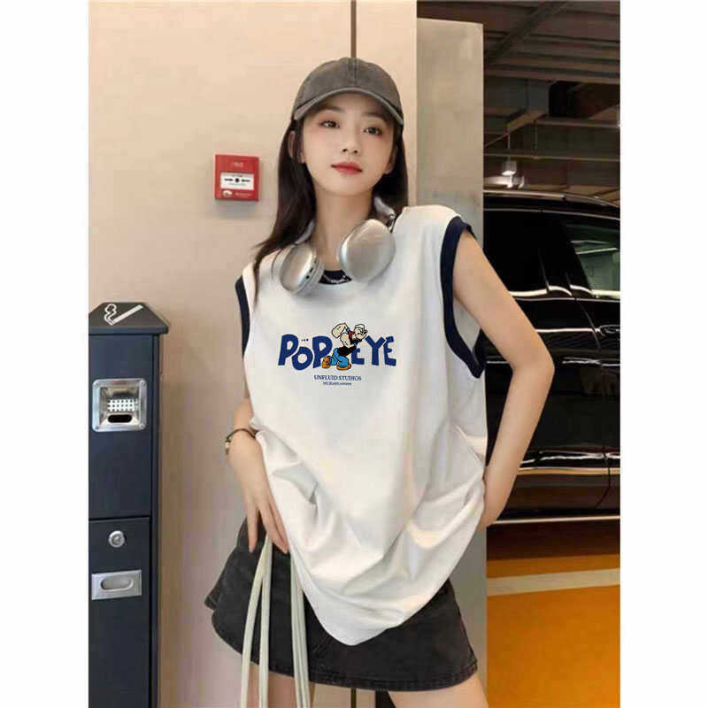 Summer Pure Cotton Ins Printed Trendy Brand Sports Vest for Women, Loose Summer Wear, New Basketball Sleeveless T-Shirt Trendy Top Summer Pure Cotton Ins Printed Trendy Brand Sports Vest for Women, Loose Summer Wear, New Basketball Sleeveless T-Shirt Trendy Top