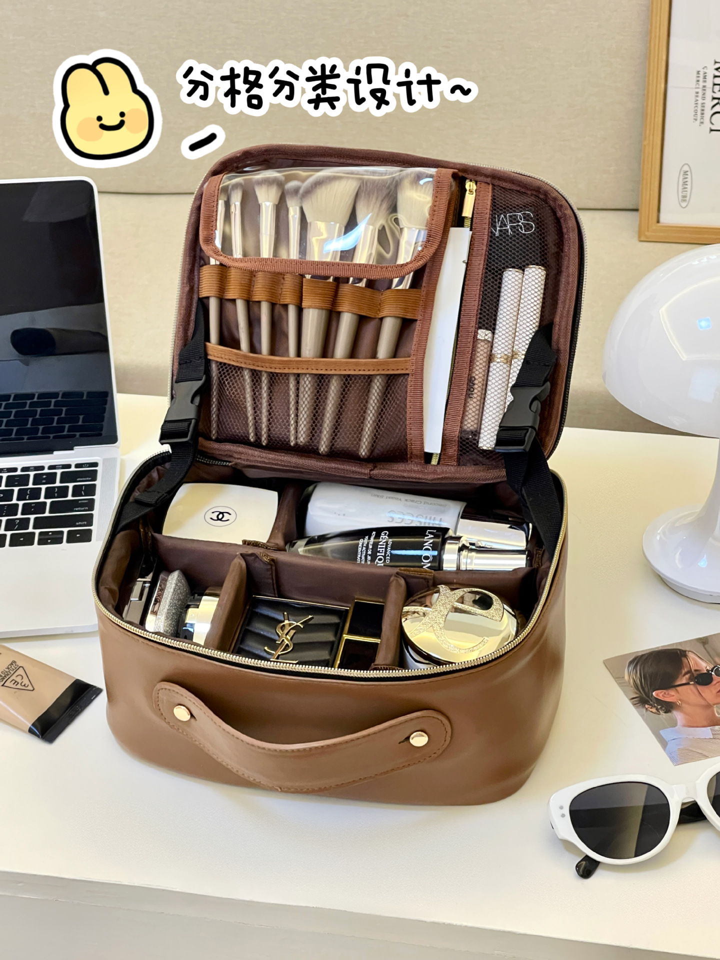 Bolso cosmético de cuero nuevo de alta calidad para mujer bolsa de almacenamiento de partición portátil de gran capacidad bolsa de almacenamiento impermeable de viaje bolsa de lavado