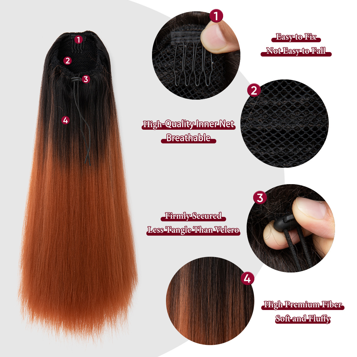 Women's Gender Women's Casual Multicolor Casual High Temperature Wire Ponytail Wig Clips