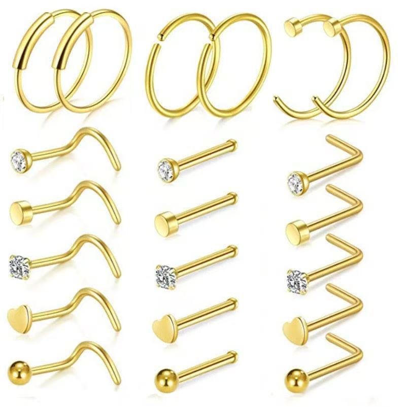Cross-border stainless steel 21-piece nose ring nose nail lip ring puncture jewelry combination suit Amazon temu hot sale
