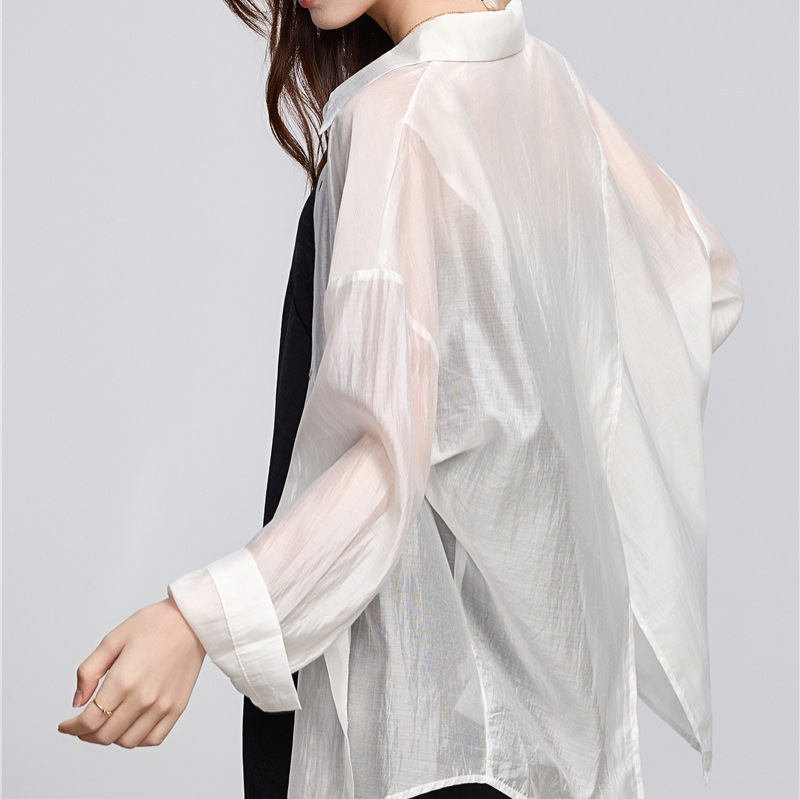 2026 Summer New Style Tencel Shirt Sun Protection Clothing for Women, High-End Drapey Versatile Glossy Lightweight Slit Cardigan Top