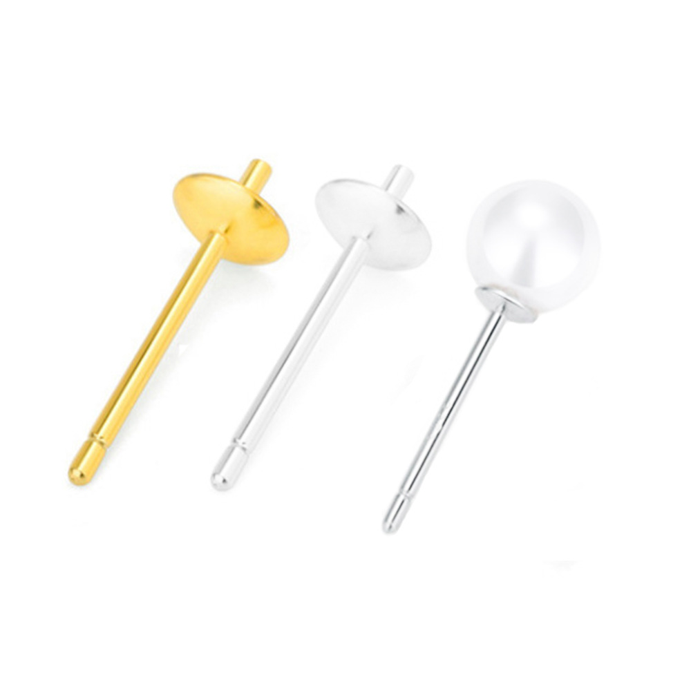 S925纯银电镀配件珍珠托耳针耳钉托珠盘DIY碗针空托镀金厂家直销