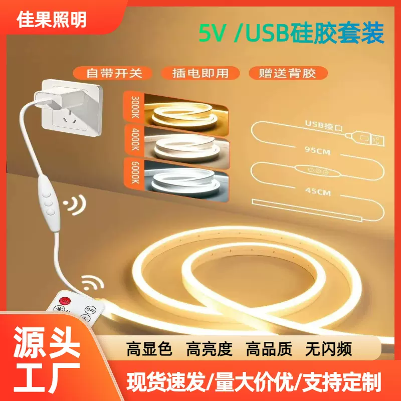 跨境款LED低压灯带触摸开关柔性霓虹灯条套装带开关USB霓虹5V灯带