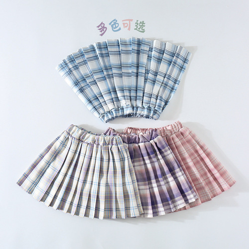 Girls' JK School Uniform Skirt Spring and Autumn Season Checkered Children's Original Short Skirt Primary School and Middle School Student Half Body Pleated Skirt Full Set