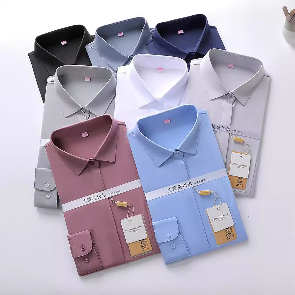 Light Grey Modal Executive Bank Elastic Work Clothes Government White Collar Long Sleeve Business Dress Shirt Professional Shirt