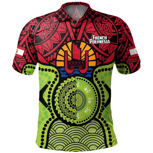 French Polynesian Male Flat 3D Digital Print Plaia Tribal Button Polo Shirt Cross Border New