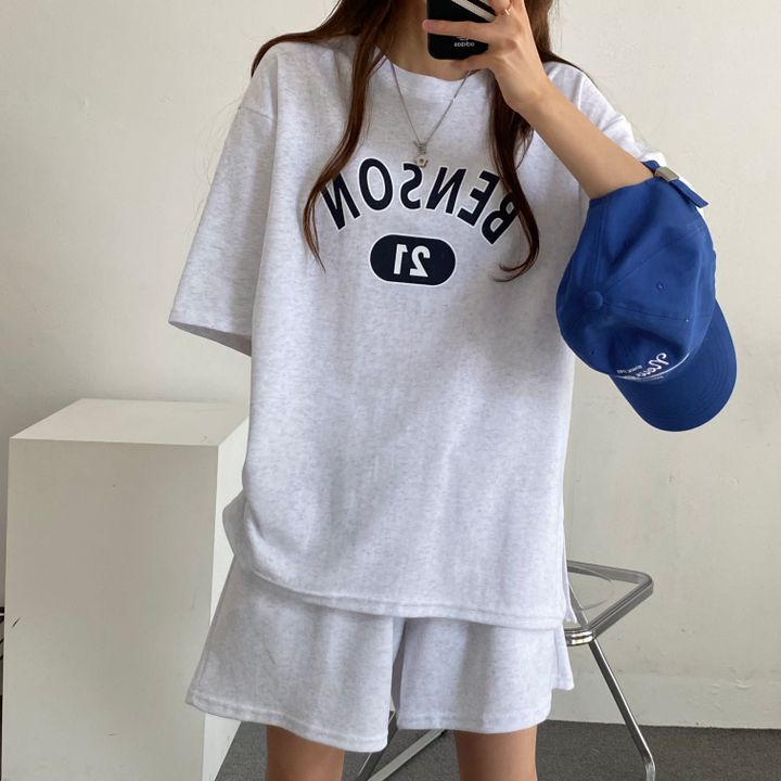 100% algodón traje de comercio exterior ropa de mujer más tamaño de dos piezas de verano moda casual ropa deportiva pantalones cortos de manga corta al por mayor