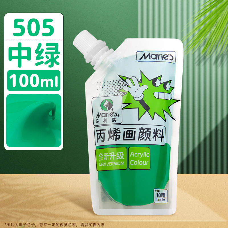 Pintura acrílica Marley en bolsa, paquete de recarga de 100 ml, juego de acrílico sin formaldehído para estudiantes de arte, graffiti, resistente al agua