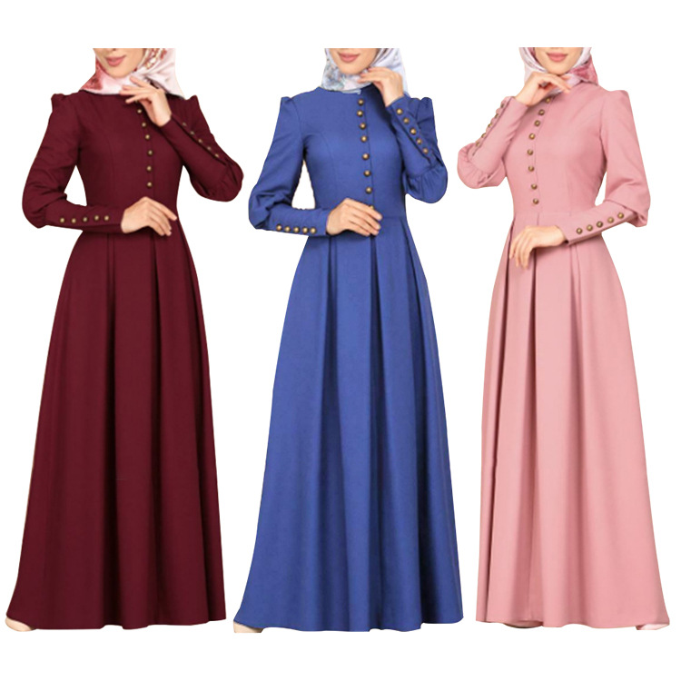 Factory direct supply of cross-border European and American style slim-fit long-sleeved dresses with decorative buttons, ethnic style, size 324.