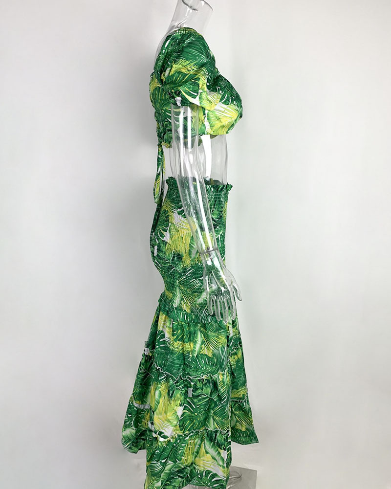 2026 New Spring Women's Clothing, Cross-Border European And American Fashion Outfit, INS Style Printed Slit Skirt Set_ecoleips.com