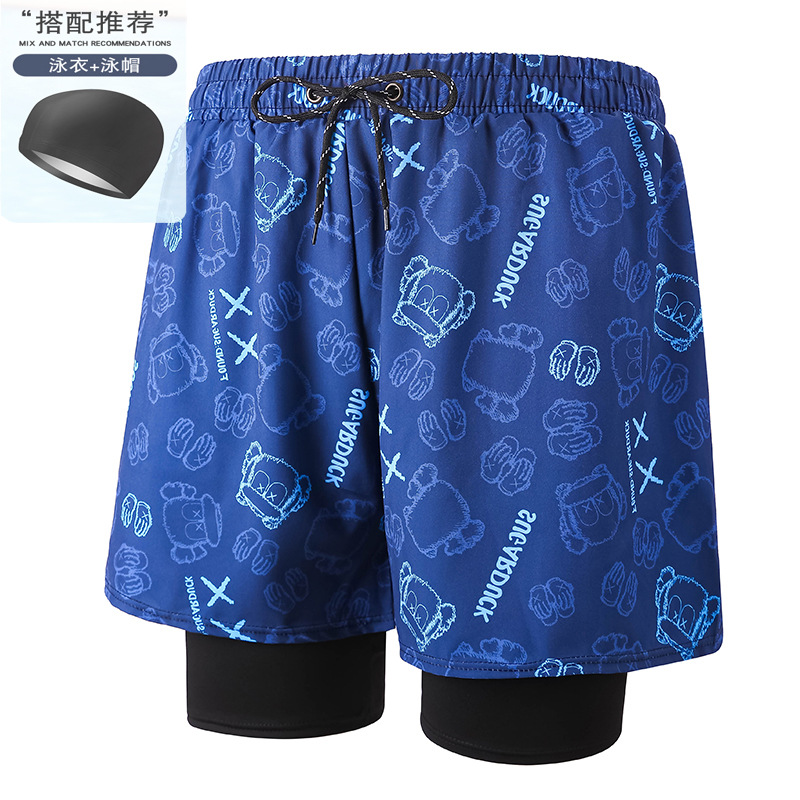 Blue Monkey Head 001-6 Men's Swimming Trunks with Swimming Cap