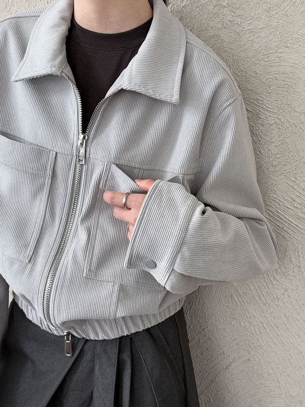 NS 灯芯绒复古翻领短夹克女25秋季新款双拉链休闲收腰外套9771|undefined