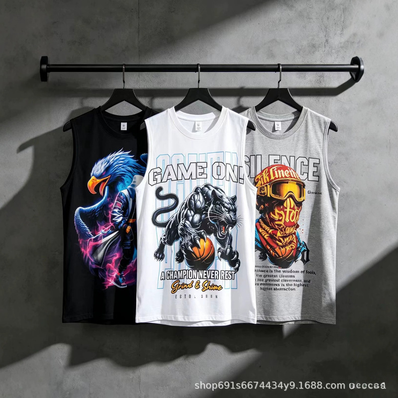 African cross-border 300G round-neck sleeveless t-shirt, trendy brand printed tank top, wholesale unisex summer t-shirt African cross-border 300G round-neck sleeveless t-shirt, trendy brand printed tank top, wholesale unisex summer t-shirt