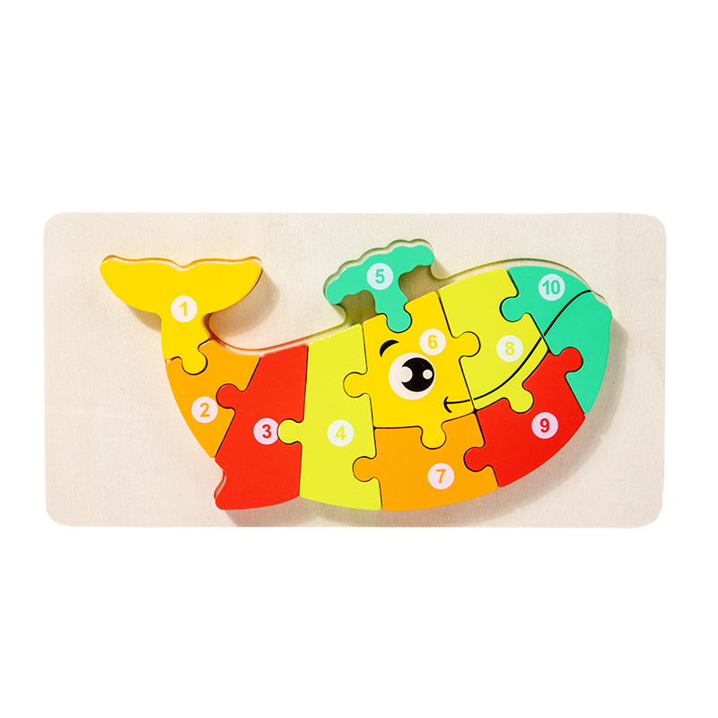 Niños pequeños madera 12 colores cognitivos números emparejados de tráfico animal gran puzzle puzzle puzzle juguetes de puzzle